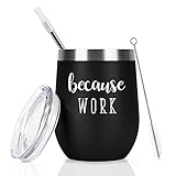 Qtencas Boss Day Gifts for Men, Because Work Wine Tumbler, Boss Day Gifts Christmas Birthday Gifts for Men Boss Gag Manager Leader, Office Gift for Coworker Staff, 12oz Black Stainless Steel Tumbler
