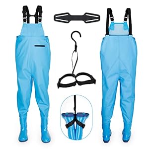NEWKITS Kinder Wathose, Kinder Angeln Stiefel mit verstellbaren Schultergurten, rutschfeste Wathose für Kleinkinder, Kids, Boys, Teens