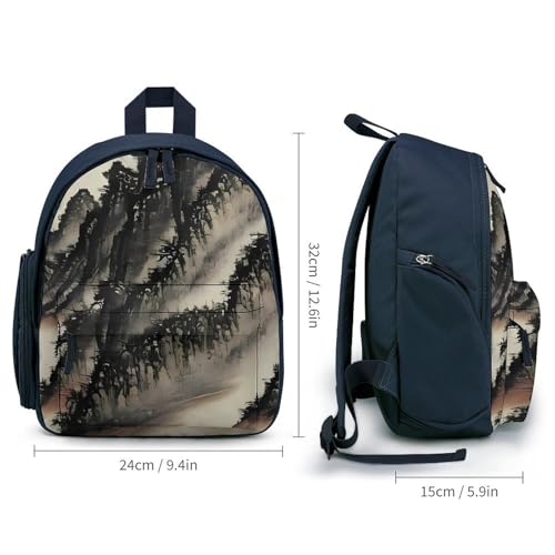 Chinese Painting Backpack Small Book Bag with Side Pocket, Lightweight Durable Backpack, Travel Rucksack, Blue-style2