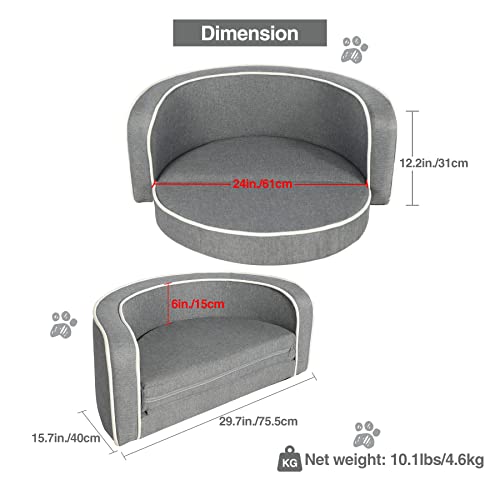 Stonehomy Pet Sofa Bed For Small Dog And Cats, Foldable Linen Dog Couch Bed With Removable Washable Cover & Stable Wooden Fame, 30X28X12 Inches #TOP2
