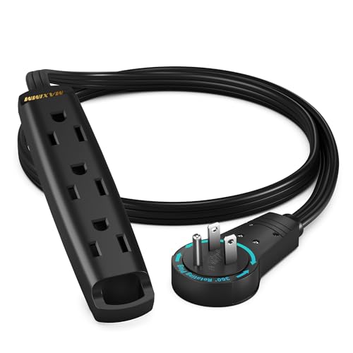 Maximm Extension Cord 1ft Black, UL Certified 360° Flat Plug, 3 Outlets