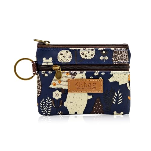 Image of Coin Bag, Water-repellent Coin Wallet Small Coin Purse with Zipper and Keyring, Cute Coin Pouch for Women, Change Purse Mini Storage Bag for Coin, Cards, Keys (dark blue bear)