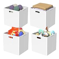 Xeabia Plastic Cube Storage Boxes, Foldable Organizer Cube Bin, White, 4 Packs