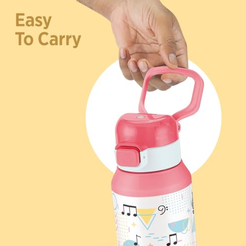 Image of Milton Steel Helio 900 Thermoware Water Bottle 600 ml with One Touch Safety Lock & Twin Lid Sip or Gulp, Long Hours Hot & Cold, Leak Proof, ISI Certified, PU Insulated, for Kids, School, Light Pink