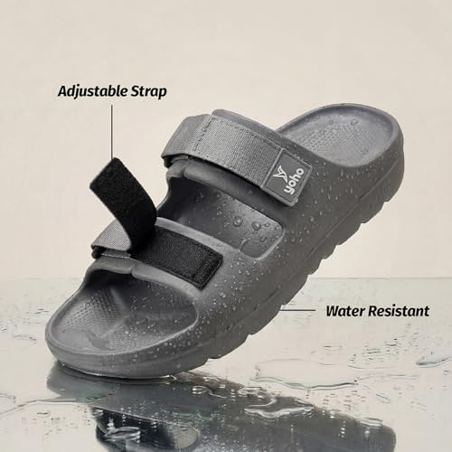 Image of YOHO Wilo Double Strap Sliders for Men | Cushioned & Lightweight | Adjustable Strap | Comfortable Monsoon Footwear & Rainy Sandals
