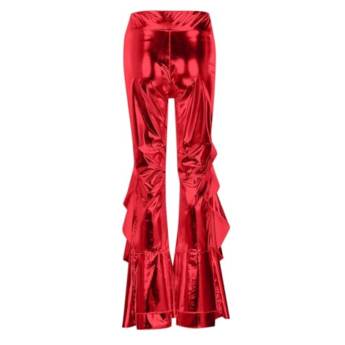 Pantalones de piel brillantes para mujer con diseño de corte irregular de alta costura 6