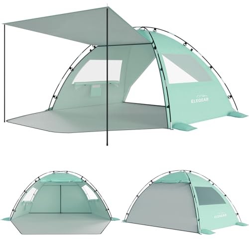Elegear CumbreX™ Beach Tent Sun Shelter with Canopy, 6-8 Person Pop Up Beach Tent, Easy Setup UPF 50+ UV Protection Portable Lightweight Double Silver Coating Cabana Sun Shade Shelter - Green