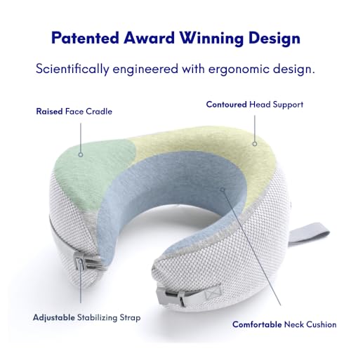 Image of C CUSHION LAB Travel Pillow, Award-Winning Patented Ergonomic Design for Chin & Neck Support Memory Foam Neck Pillow, Compact Airplane Pillow for Traveling, Flight, Car (Gray, Medium)