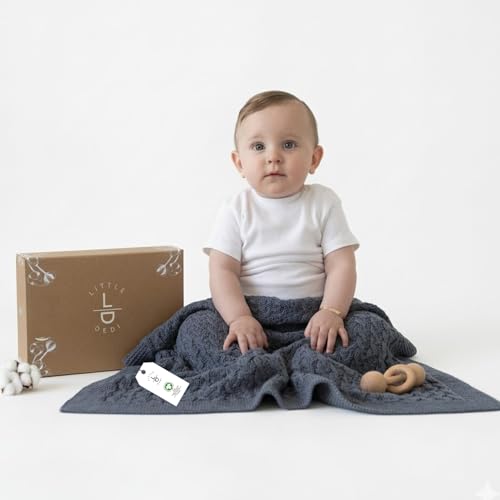 Image of Nora Organic Cotton Baby Blanket 30x40 in, Grey Blue - GOTS Certified, Soft Knit Swaddle for Newborns, Crib & Stroller, Machine Washable