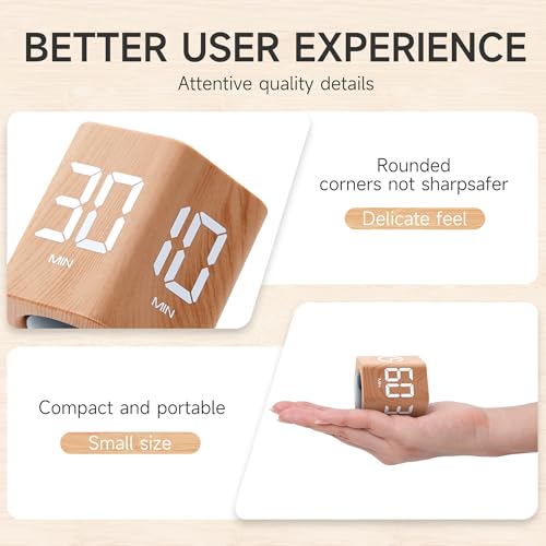 Image of Productivity Timer 1, 5, 10, 30, 60 Minutes Preset, Desk Cube Timer with Gravity Sensor /Mute /Vibration for ADHD, Work, Study, Kitchen, Back to School (Wood Grain)