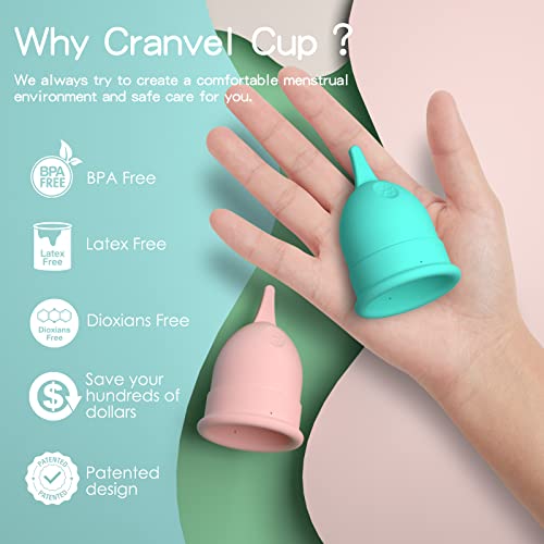 Cranvel Menstrual Cup | Small - Light To Heavy Menstruation Flow | Beginner Period Cups Reusable | Tampon And Pad Alternative | 12 Hour Wear Feminine Care Soft Cup (Small (Pack 0F 2)) #TOP2