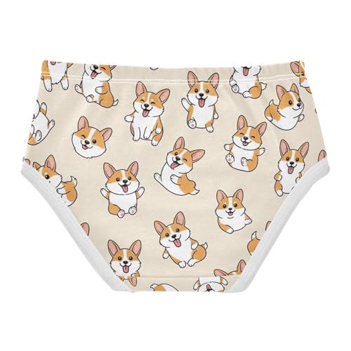 Toddler Girl Briefs, Corgi Dogs Playful Beige Cotton Girls Underwear, 2T–8 Years2