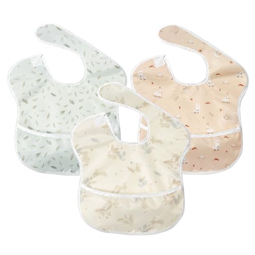 Image of Little Dimsum 3 pack Baby Waterproof Bib Easy to Clean Feeding Weaning Bibs Adjustable Closed for Babies Toddlers with Large Pocket(6-36Months)