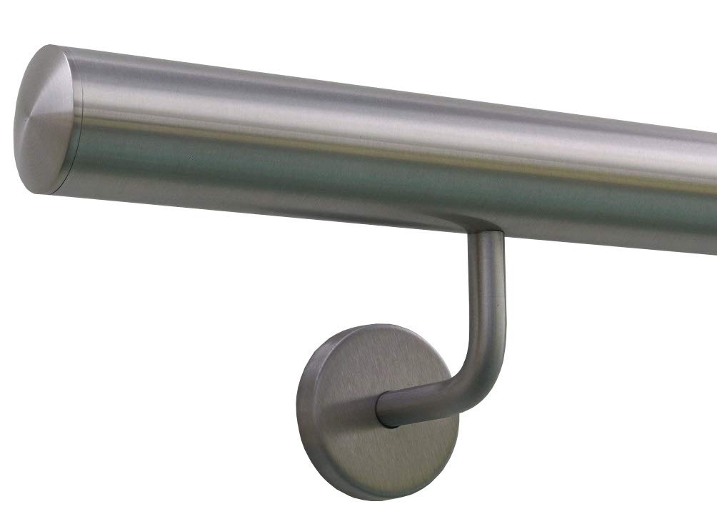 TIBU Handlauf Edelstahl 33,7 mm Geländer 100 cm gewölbte Kappe gewinkelte Halter