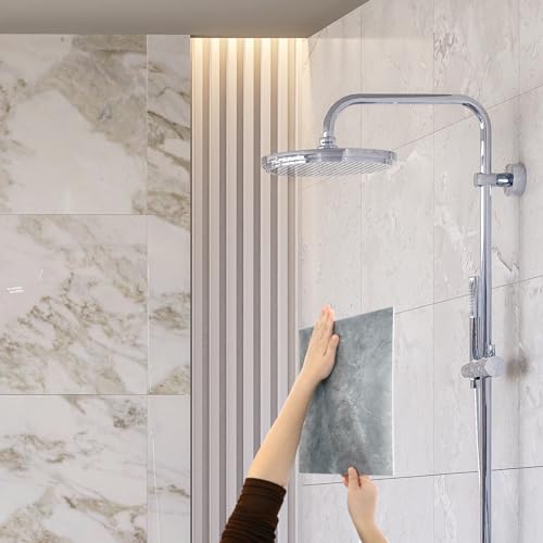 HARFINGTON 15pcs Peel and Stick Marble Tiles, Waterproof Wall Panel Backsplash, 12"x12" PVC Peel and Stick Shower Tiles for Bathroom, Kitchen, Living, Palace Jade Design by HARFINGTON - Image 4