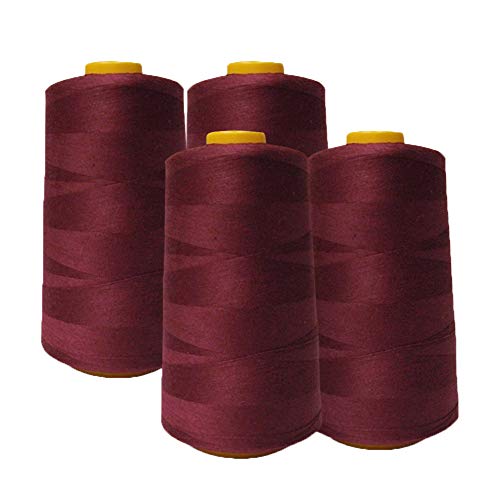 Ak Trading Co. Ak Trading 4-Pack Burgundy All Purpose Cones (6000 Yards Each) Of High Tensile Polyester Spools, Quilting, Serger Machines, Overlock, Merrow & Hand Embroidery. Sewing Thread #TOP11