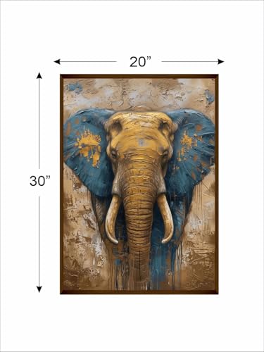 Image of Artsense Wood abstract lucky blue elephant Painting For Wall Decoration Abstract Wall For Living Room Big Size Painting With Frame-Multicolor -20X30 Inches /(50X71Cm) (Blue)