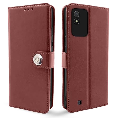 Image of Pikkme Realme Narzo 50i Flip Cover | Genuine PU Leather Finish | Full 360 Protection | Wallet Style | Inbuilt Pockets & Stand | Strong Button Closure Magnetic Flip Case for Realme Narzo 50i (Brown)