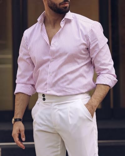 Image of IndoPrimo Men's Striped Shirt | Premium Slim Fit Full Sleeve Formal Casual Shirt | Button-Down Cotton Shirt for Office