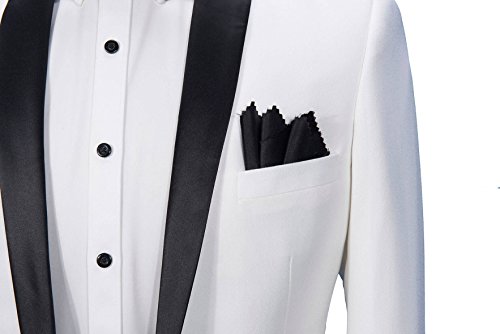 Mens White with Black Shawl Lapel Slim Fit Dress Suit Set Single Breasted Blazer Jacket Pants Tux2