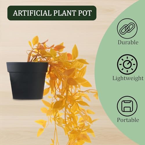 Image of PAPERI Hanging Plants Leaves, Artificial Plants with Pot, Small Faux Plants, Mini Artificial Plant for Indoor Home Decor, Office Table, Wall, Window, Book Shelf, Living Room, Bathroom(Plastic, Pc-1)