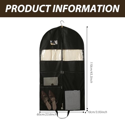Heavy Duty Garment Bag, 43 Inch Suit Bag with 2 Large Mesh Pockets and 2 Carry Handles, Garment Duffle Storage with Visual Window for Travel, Shirts, Coats, Dresses, Suit3