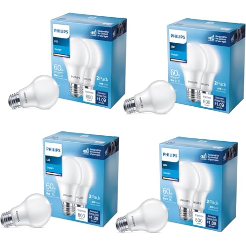 PHILIPS LED 60W A19 8-Pack Basic Daylight (5000K) 800 Lumen (9W = 60W) Frosted Flicker-Free Light Bulbs