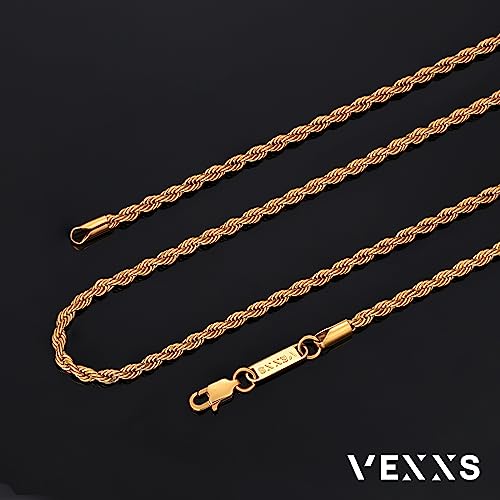 VEXXS Goldkette, 18 Karat Vergoldet 3/5mm Edelstahl Kette, Goldkette für Herren und Damen, Schmuck Geschenk, 46-66cm – Bild 5