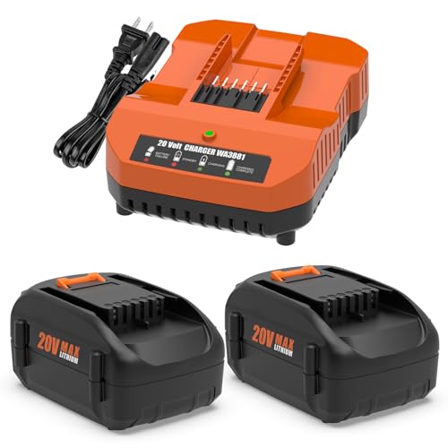 BECDXPal 2 Pack 6.5Ah Replacement for Worx 20V Battery and Charger Compatible with All Worx Battery 20V WA3525 WA3575 WA3520 WG151s WG155s WG545s