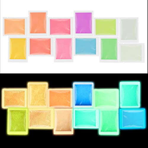 Glow in The Dark Pigment Powder for Resin, 12 Color Epoxy Resin Luminous Powder, Long Lasting Self Glow, for Acrylic Paints, Slime, Nails 10g 0.35oz Each(Total 3.5oz)
