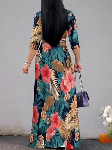 Image of Plus Size Maxi Dress for Women V Neck 3 /4 Sleeve Wrap Dress