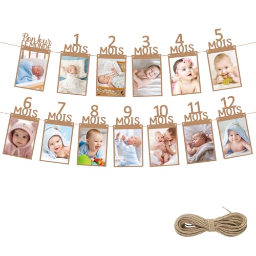 Guirlande Anniversaire 1 an, Bannière Photo 0-12 Mois, Banderole Photo Anniversaire, Guirlande...
