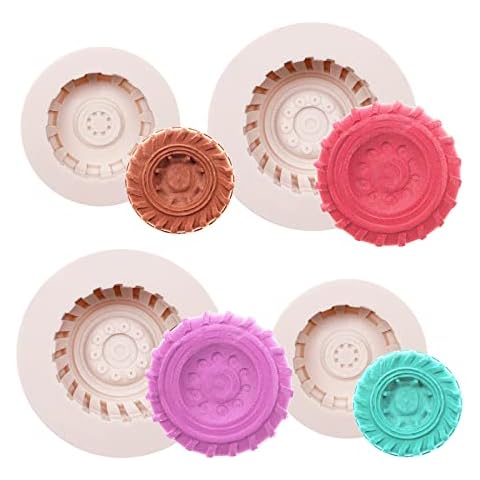 3D Large Wheel Chocolate Silicone Molds, 4 Packs Truck Tire Fondant Mold, Detailed Design Perfect for Car Caramel Pretzel Rods Topper, Father's day Cake Decoration Cupcake, Soap Candle Cover