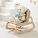 3-in-1 Baby Bouncer Adjustable Wooden Rocker Chair, Ergonomic Design Baby Lounger with Removable Cushion,Seat Belt and Booster, Recliner for Infants to Toddler (Beige)