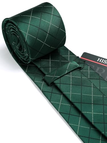 Image of HISDERN Mens Ties Plaid Tie and Pocket Square Set Classic Woven Formal Checkered Neckties & Handkerchief Wedding Party