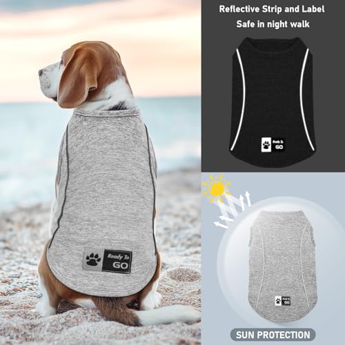 KYEESE Reflective Dog Shirt, Lightweight Sun Protection Dog T Shirts for Small Dogs, Breathable Sleeveless Pet Tank Top High Visibility Summer Dogs Clothes for Night Walking Outdoor, Grey, L - Image 4