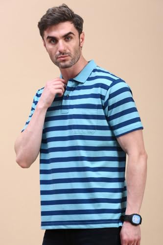 Image of Classic Polo Men's Half Sleeve Polo Neck Authentic Fit Striped Cotton Blend T-Shirt