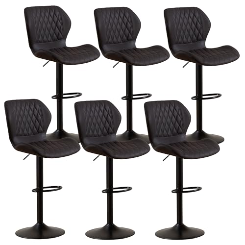 Image of Bar Stools Set of 6, Modern Swivel Counter Height Barstools for Kitchen Island Chairs, Adjustable Fabric Bar Stools with Back for Kitchen Counter Bar, Black