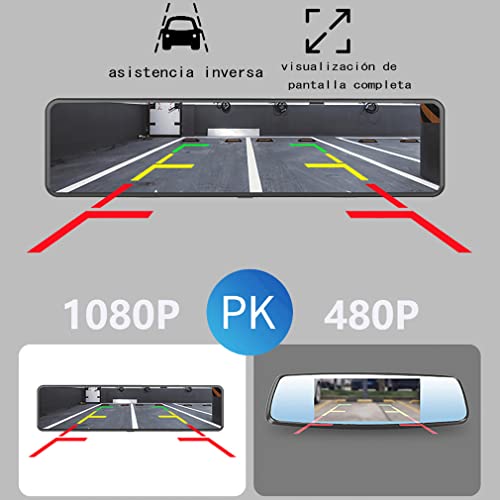 XRC TECH 3 câmeras AHD 1080p 30,5 cm IPS Espelho retrovisor de carro com área direita e assistente d