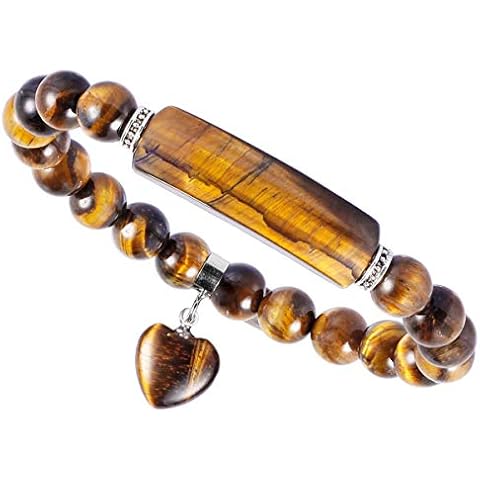 mookaitedecor 8mm Tiger's Eye Stone Semi Precious Gemstone Beads Bracelet for Chakra Reiki Energy, Healing Crystal Love Heart Charm Romantic Bracelet Women Jewellery Gift Cover