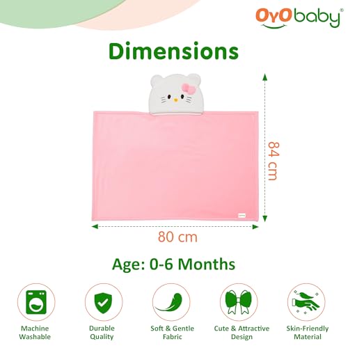 Image of OYO BABY Soft Cotton Baby Blanket Pack - Pink Kitty & Dad Pink, 0-12 Months | Gentle & Breathable Infant Swaddle Wrap, Cozy Newborn Blanket for Sleep, Travel & Nursery, Perfect Baby Shower Gift