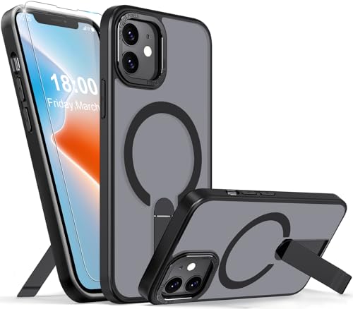 Giyer Coque de protection magnétique pour iPhone 11, avec film de protection d'écran - Support pour MagSafe - Arrière rigide mat translucide - Anti-chocs - Noir