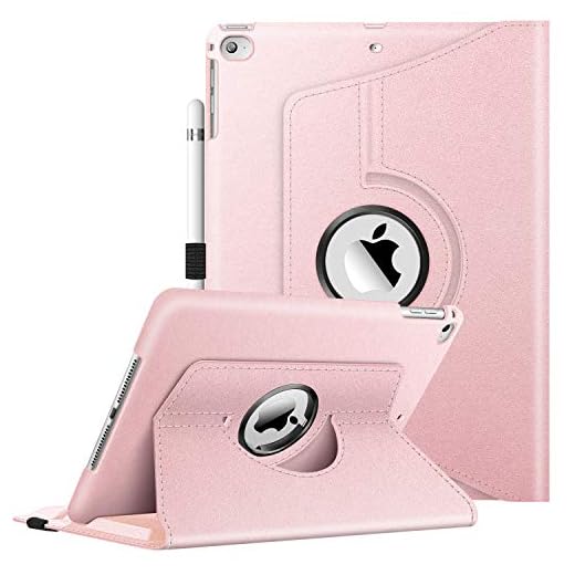 Fintie skal för 9,7" iPad 2018 (6. Generation), iPad 2017 (5.Generation), iPad Air 2, iPad Air – 360 grader justerbart skyddsfodral med stativfunktion, bil sov/vakna iPad Air Roségold