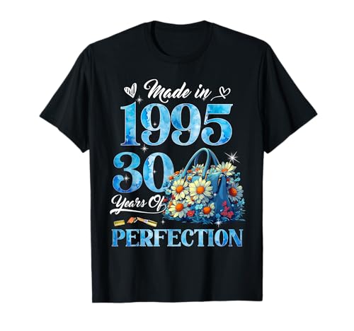 Womens 30th Birthday Floral Made in 1995 Gifts 30 Years Old Camiseta