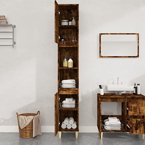 Armario de baño estrecho para optimizar espacios pequeños con diseño de roble 4