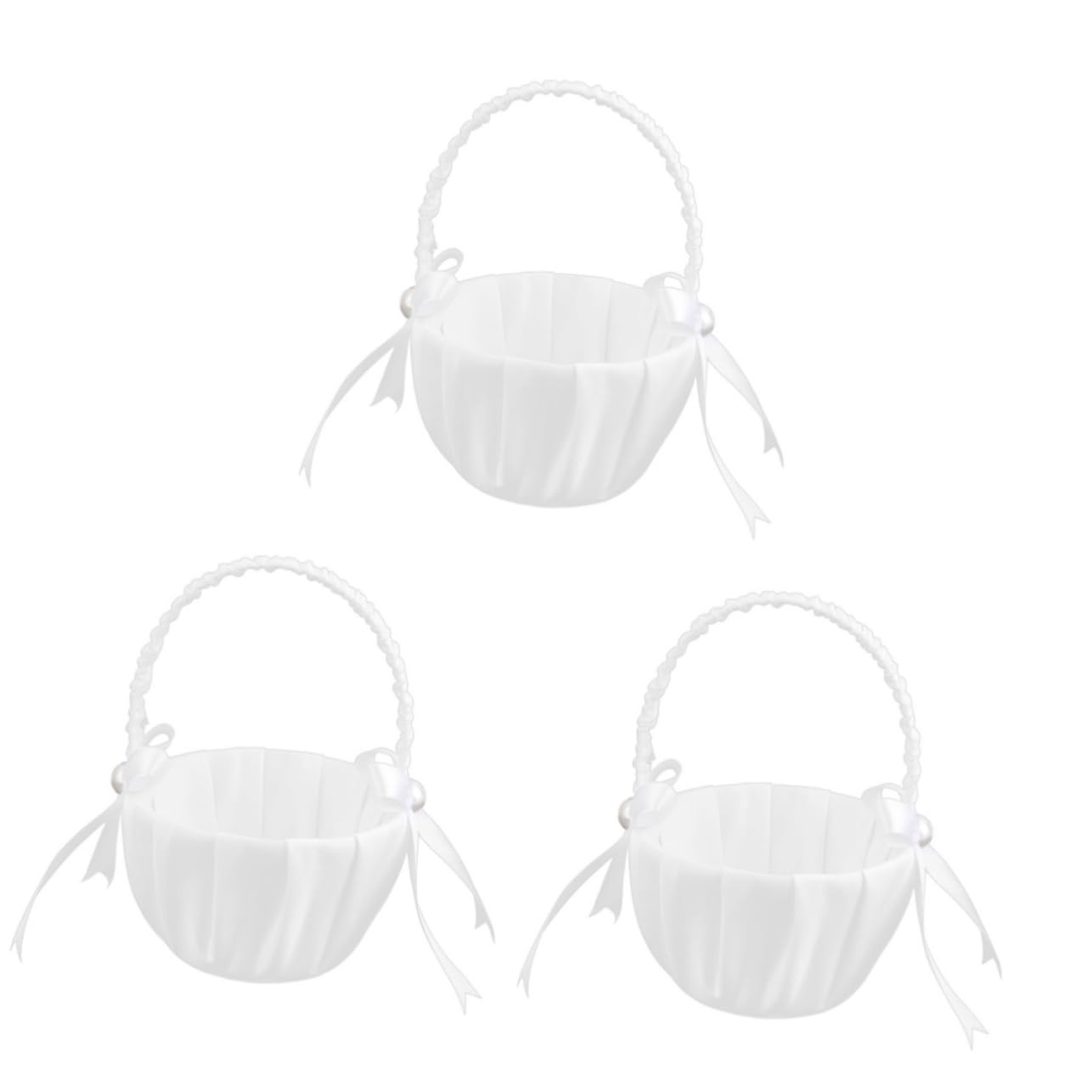Ciieeo 3pcs Flower Girl Basket Satin Wedding Faux Pearl Decorative Bowknot Present