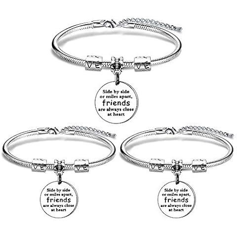KENYG 3 PCS Side By Side Or Miles Apart Friends Are Always Close At Heart Silver Snake Bracelet Bangles For Friends Cover
