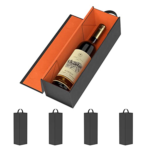 Ryddoy 5 Pack Wine Gift Box, 12.8X3.7X3.7 Inches Orange Wine Bottle Boxes With Handle For Liquor And Champagne Magnetic Closure Collapsible Gift Box For Party, Wedding, Gift Wrap, Storage #TOP17