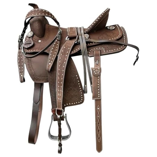 Royal Reins Brown Leather Western Barrel Saddle – Durable, Comfortable & Balanced Riding Tack with Matching Headstall & Breast Collar Set (15 Inch)
