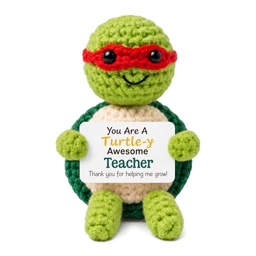 Suxyn Male Teacher Gifts Gift for Teacher End Of The Year Funny Crochet Turtle Toy with Greeting Card Thank You Gift Ideal for Men Emotional Support Desktop Animal Ornament. (Style 2)